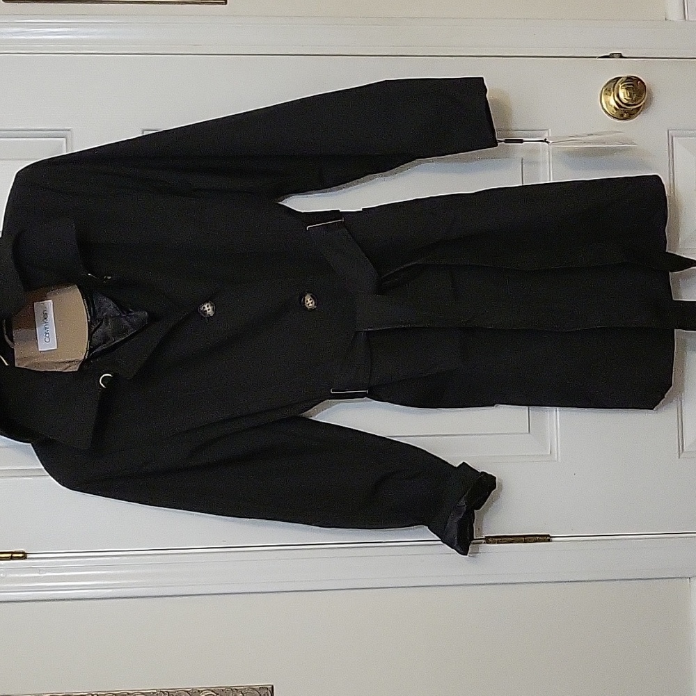 Calvin Klein Black Belted Rain Jacket with Removeable Hood